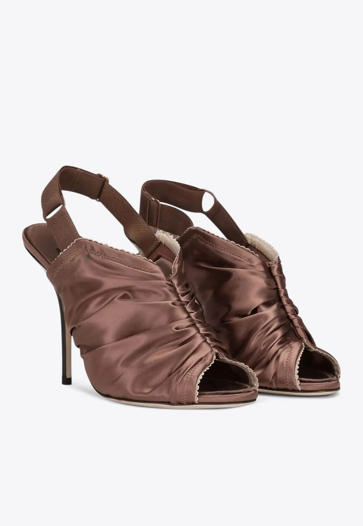 105 Ruched Satin Slingback Sandals