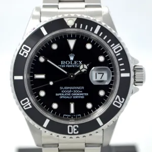 1991 Rolex Submariner 16610 Stainless Steel "X" Serial Wristwatch Box and Papers