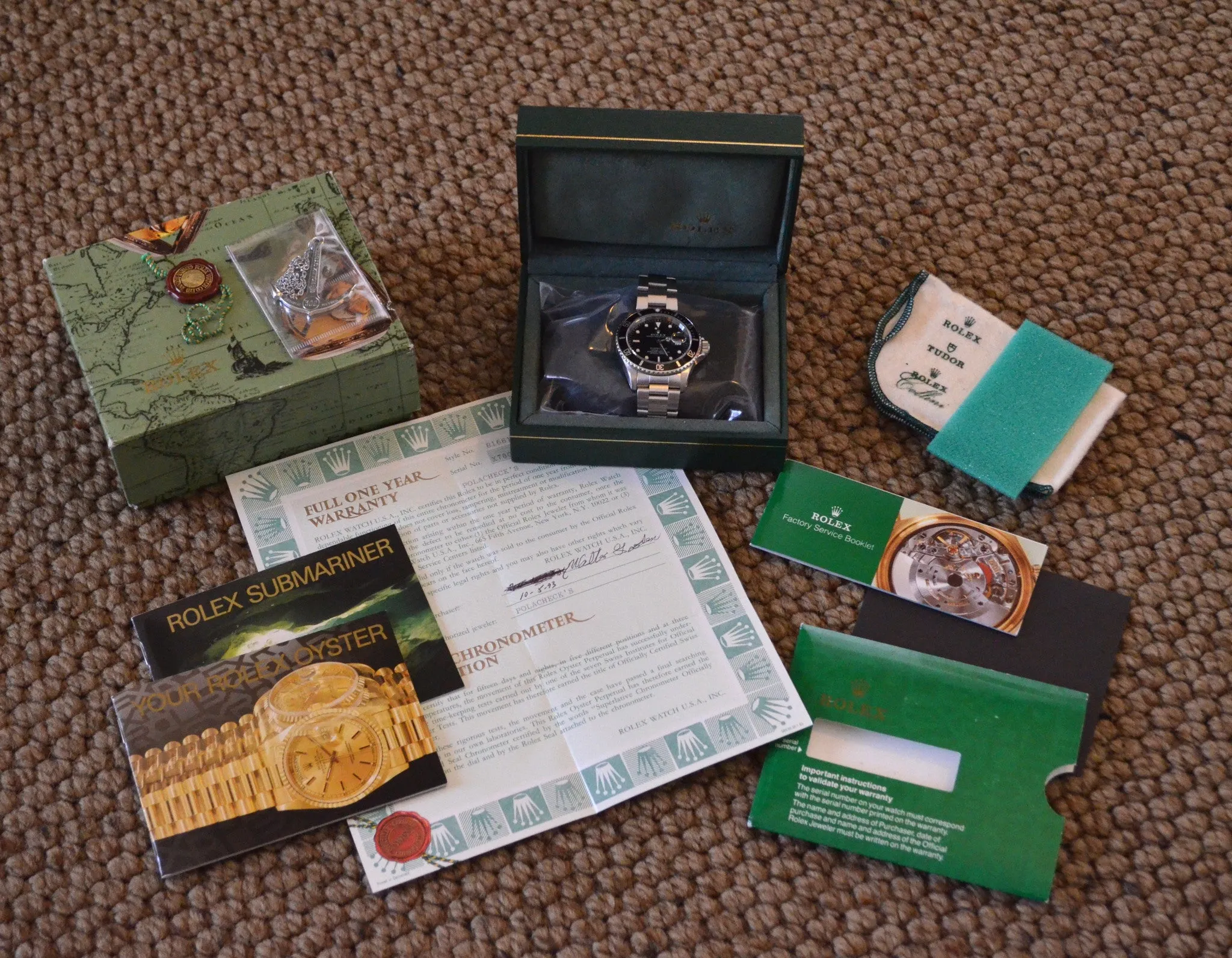 1991 Rolex Submariner 16610 Stainless Steel "X" Serial Wristwatch Box and Papers
