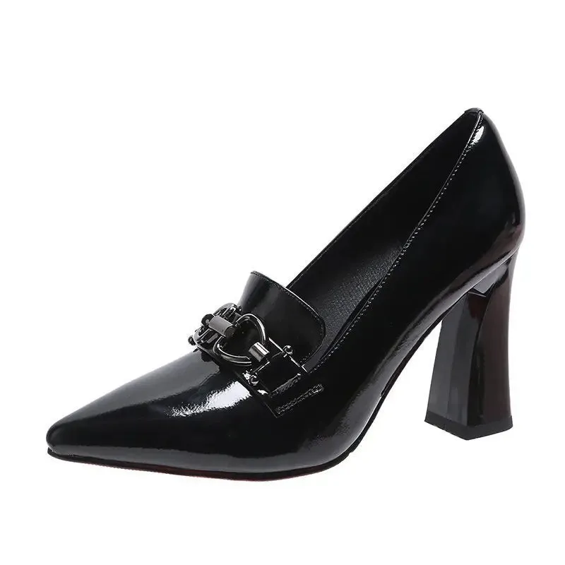 2022New High Heels Shoes Waterproof Platform Large Size Fashion Shallow Patent Leather High Quality Women Shoes Zapatillas Mujer
