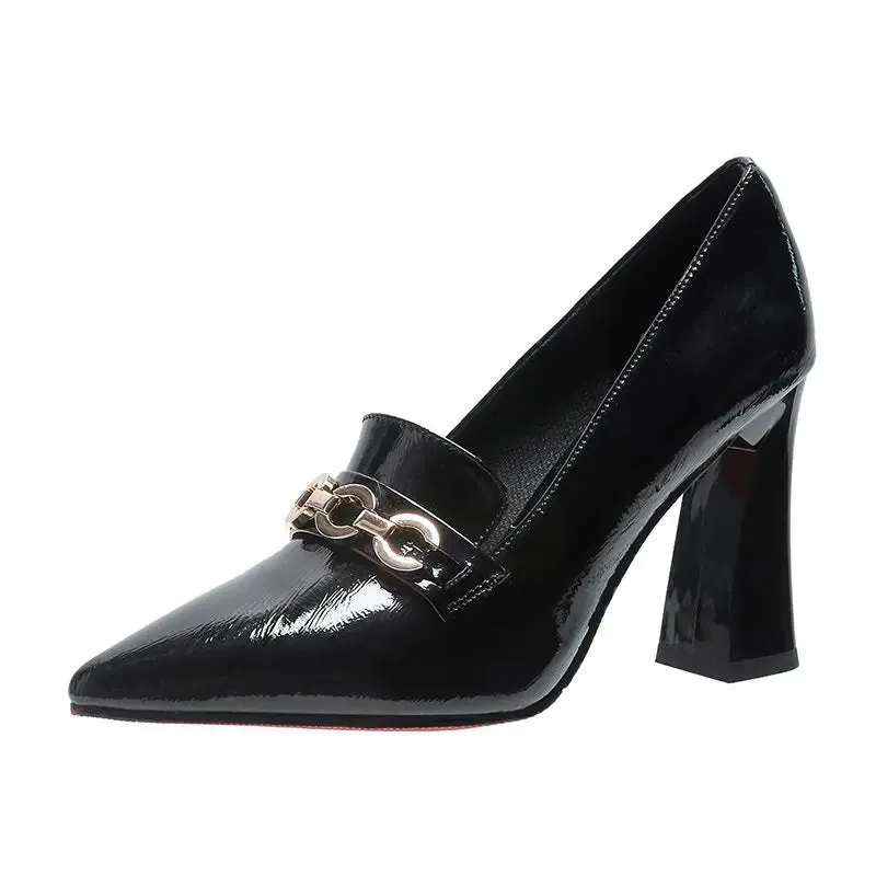 2022New High Heels Shoes Waterproof Platform Large Size Fashion Shallow Patent Leather High Quality Women Shoes Zapatillas Mujer