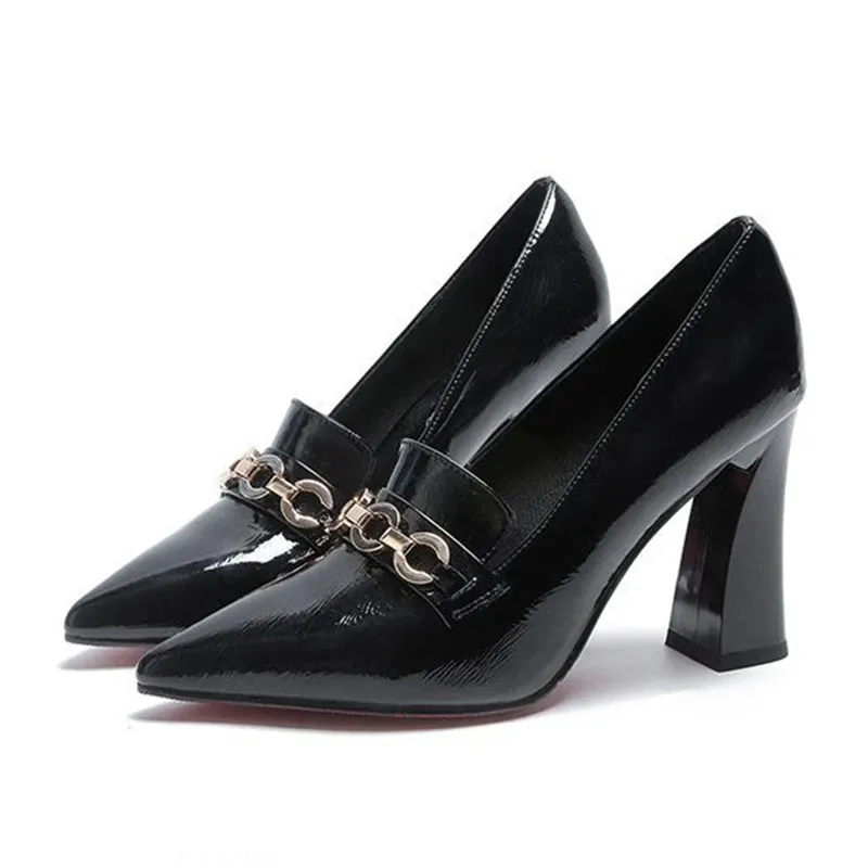 2022New High Heels Shoes Waterproof Platform Large Size Fashion Shallow Patent Leather High Quality Women Shoes Zapatillas Mujer