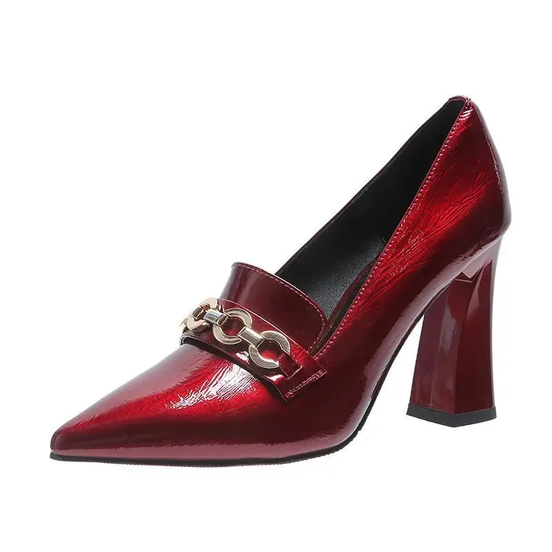 2022New High Heels Shoes Waterproof Platform Large Size Fashion Shallow Patent Leather High Quality Women Shoes Zapatillas Mujer