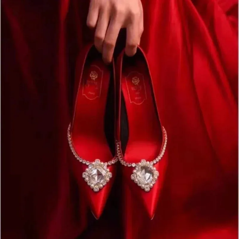 2025 Elegant Wedding Shoes Bridal Shoes White Rhinestone High Heels Bridesmaid Pumps