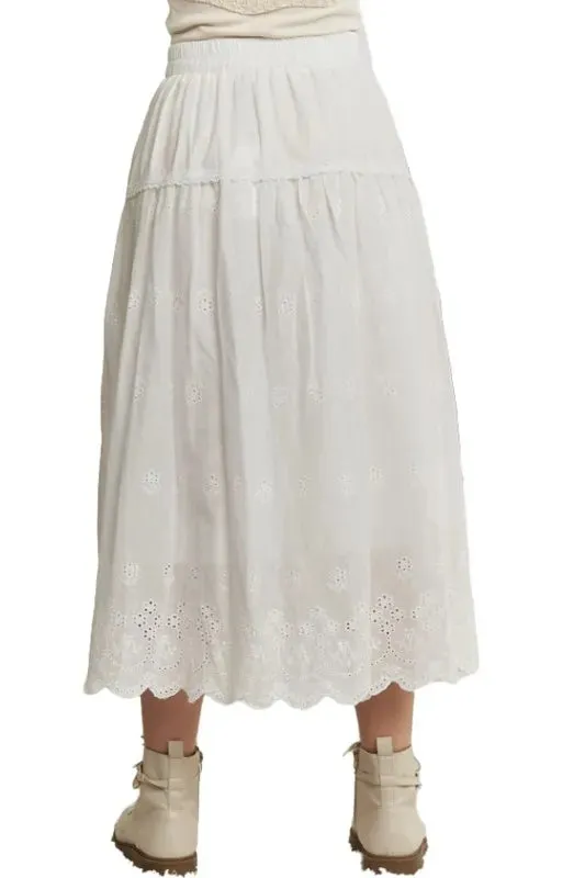 ADORA Elastic Waistband Midi Tiered Midi Skirt