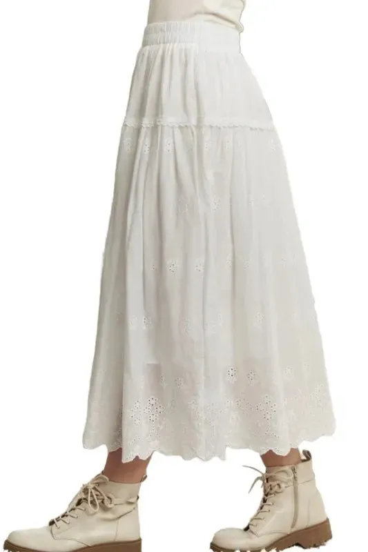 ADORA Elastic Waistband Midi Tiered Midi Skirt