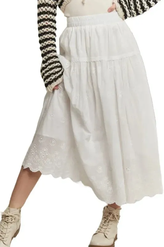 ADORA Elastic Waistband Midi Tiered Midi Skirt