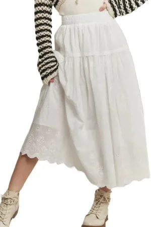 ADORA Elastic Waistband Midi Tiered Midi Skirt