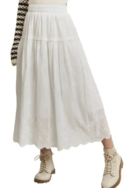 ADORA Elastic Waistband Midi Tiered Midi Skirt