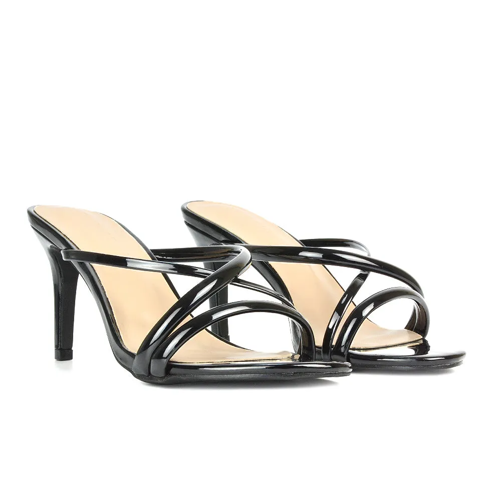 Angie Slip On Mid Heel Stiletto Mule Women's Heeled Sandals For Holiday in Silver Metallic