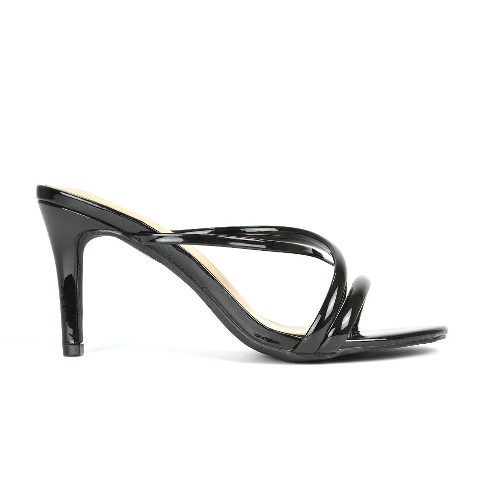 Angie Slip On Mid Heel Stiletto Mule Women's Heeled Sandals For Holiday in Silver Metallic