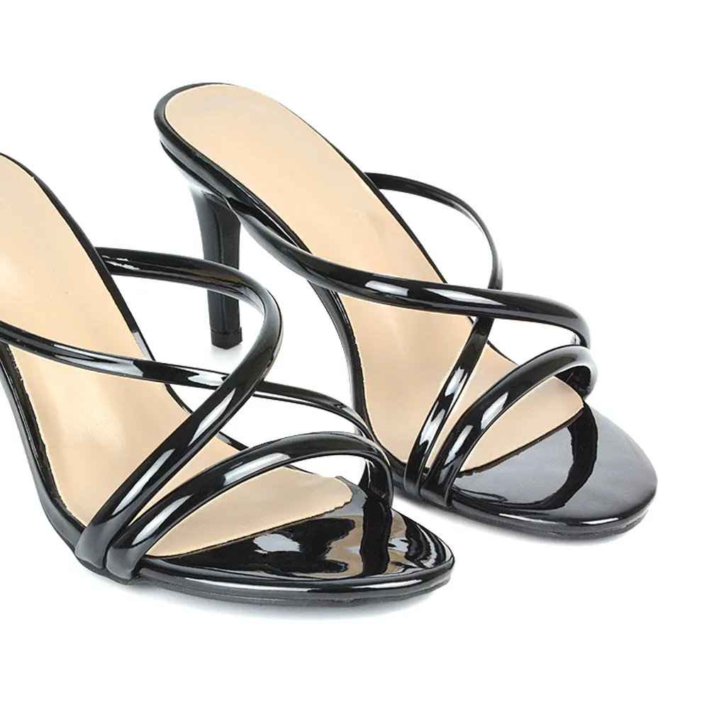 Angie Slip On Mid Heel Stiletto Mule Women's Heeled Sandals For Holiday in Silver Metallic