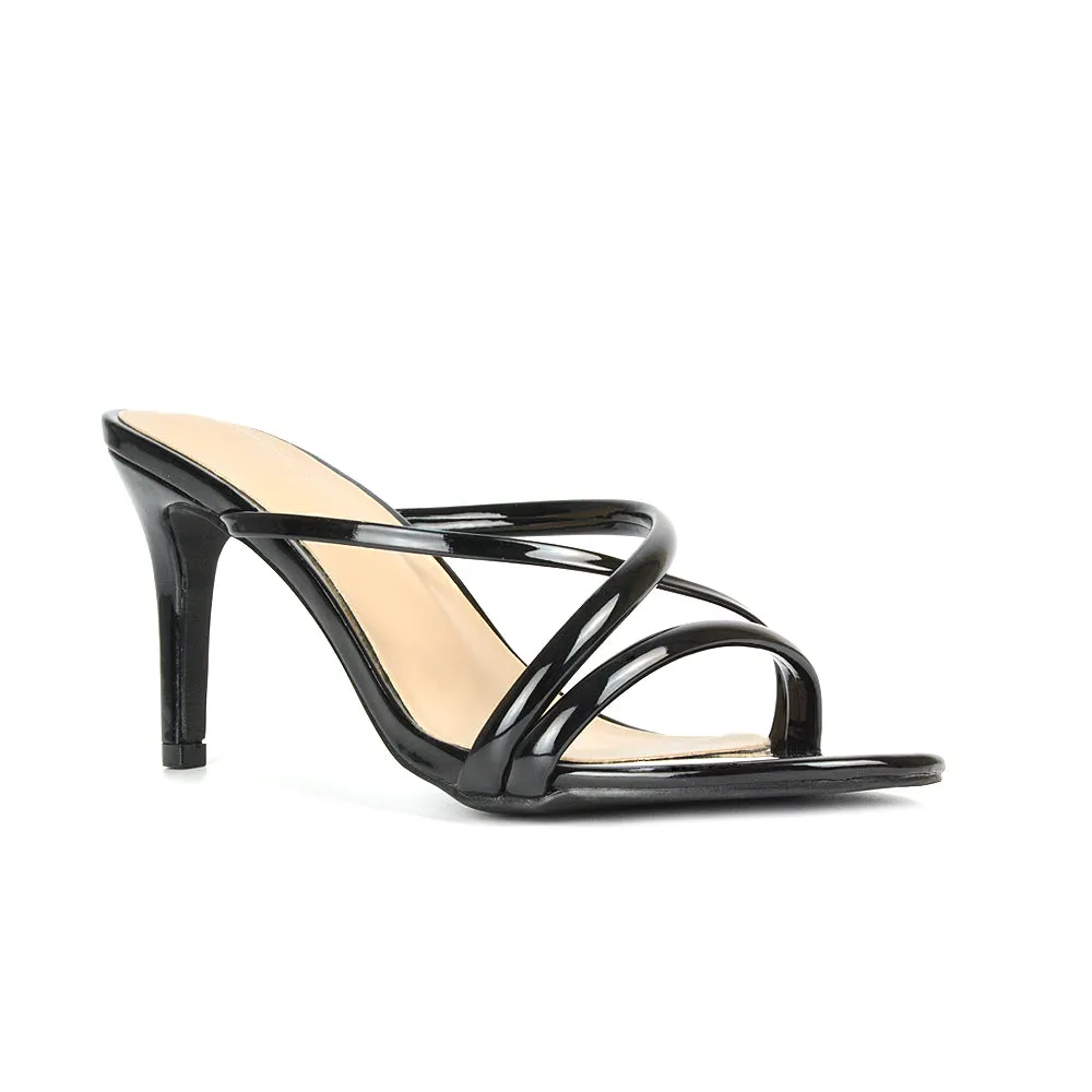 Angie Slip On Mid Heel Stiletto Mule Women's Heeled Sandals For Holiday in Silver Metallic