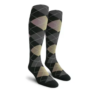 Argyle Mens Knee High Golf Socks | Black Taupe Charcoal