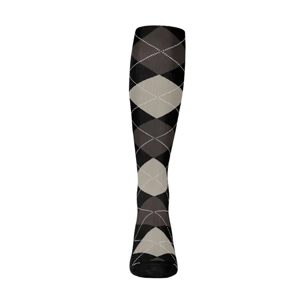 Argyle Mens Knee High Golf Socks | Black Taupe Charcoal