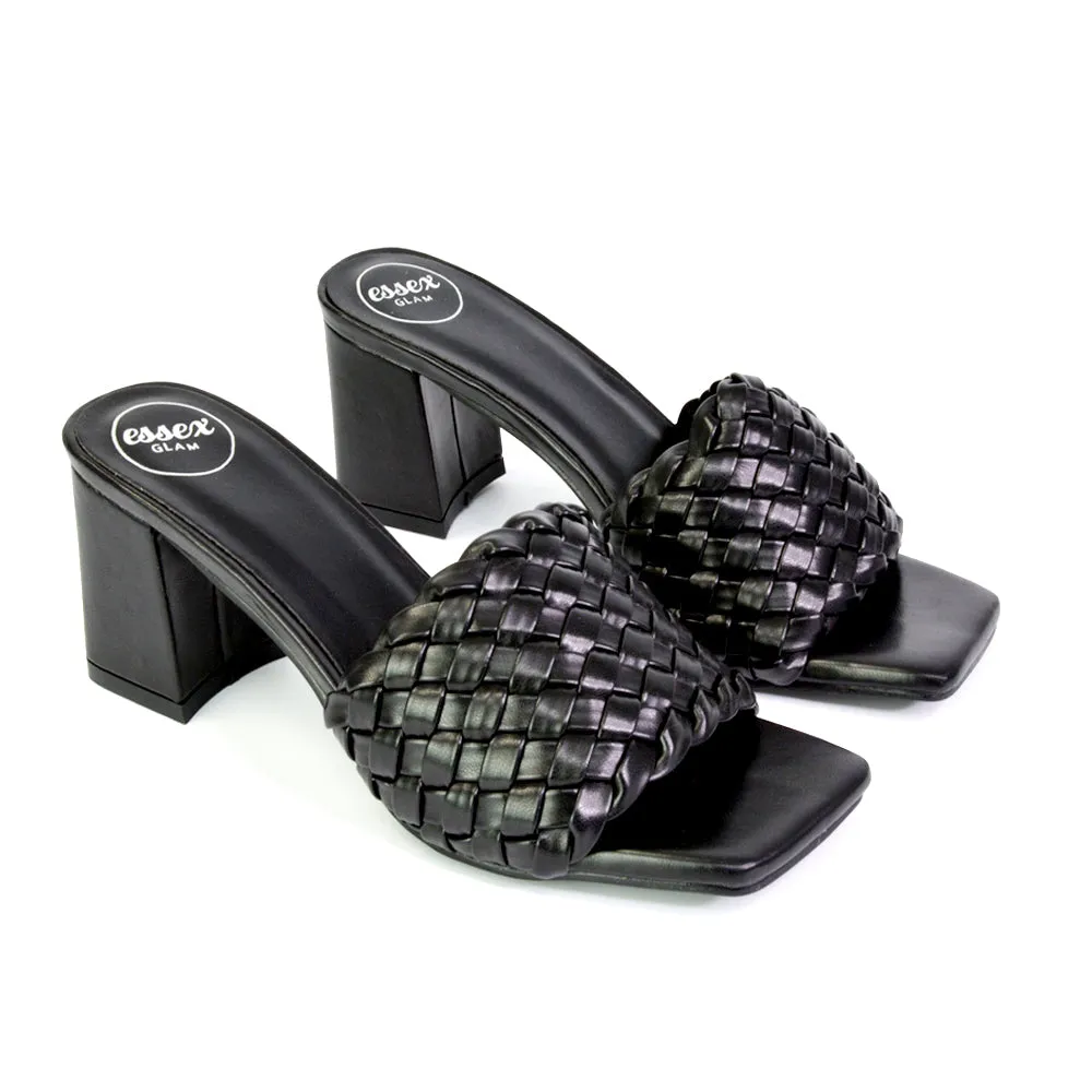 Aries Slip On Low Block Heel Sandals Square Toe Woven Mules In Blue