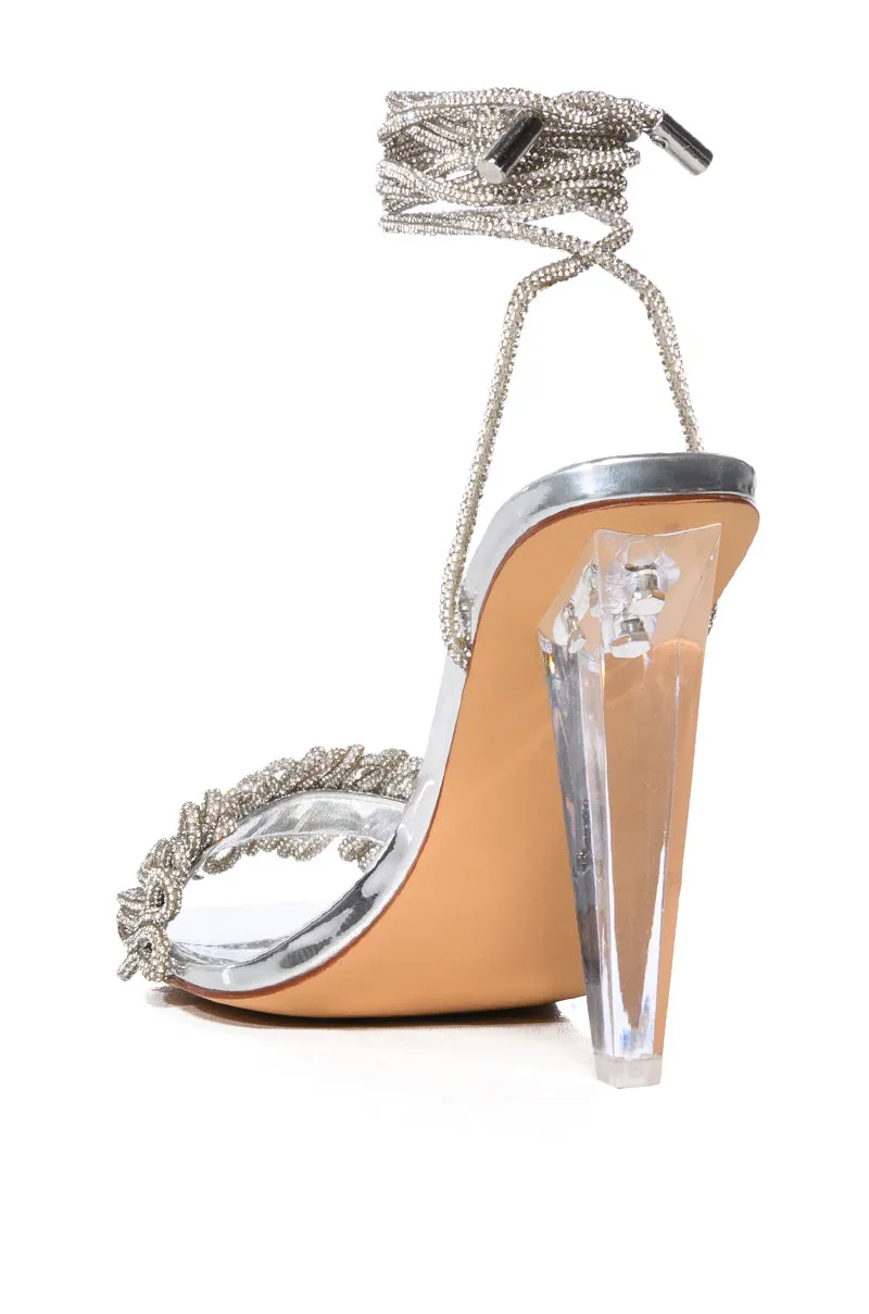 AZALEA WANG BAYLEAF SILVER LUCITE HEEL SANDAL