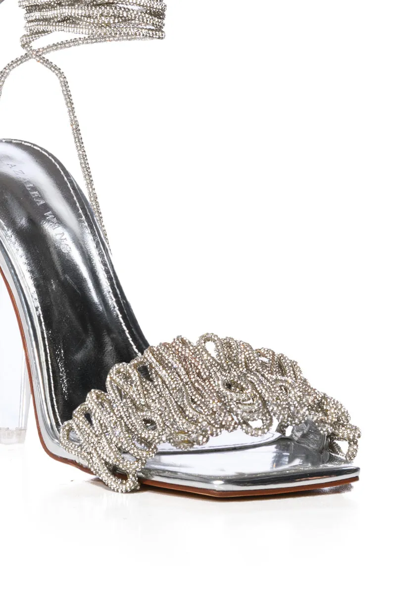 AZALEA WANG BAYLEAF SILVER LUCITE HEEL SANDAL