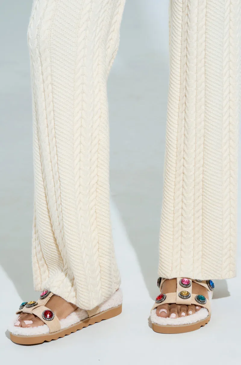 AZALEA WANG LUCIENA BEIGE RHINESTONE AND SHERPA SANDAL