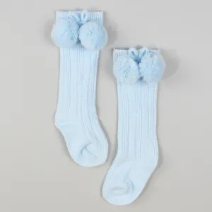 Baby Boys Blue Pom Knee-High Socks- 12-24 Month