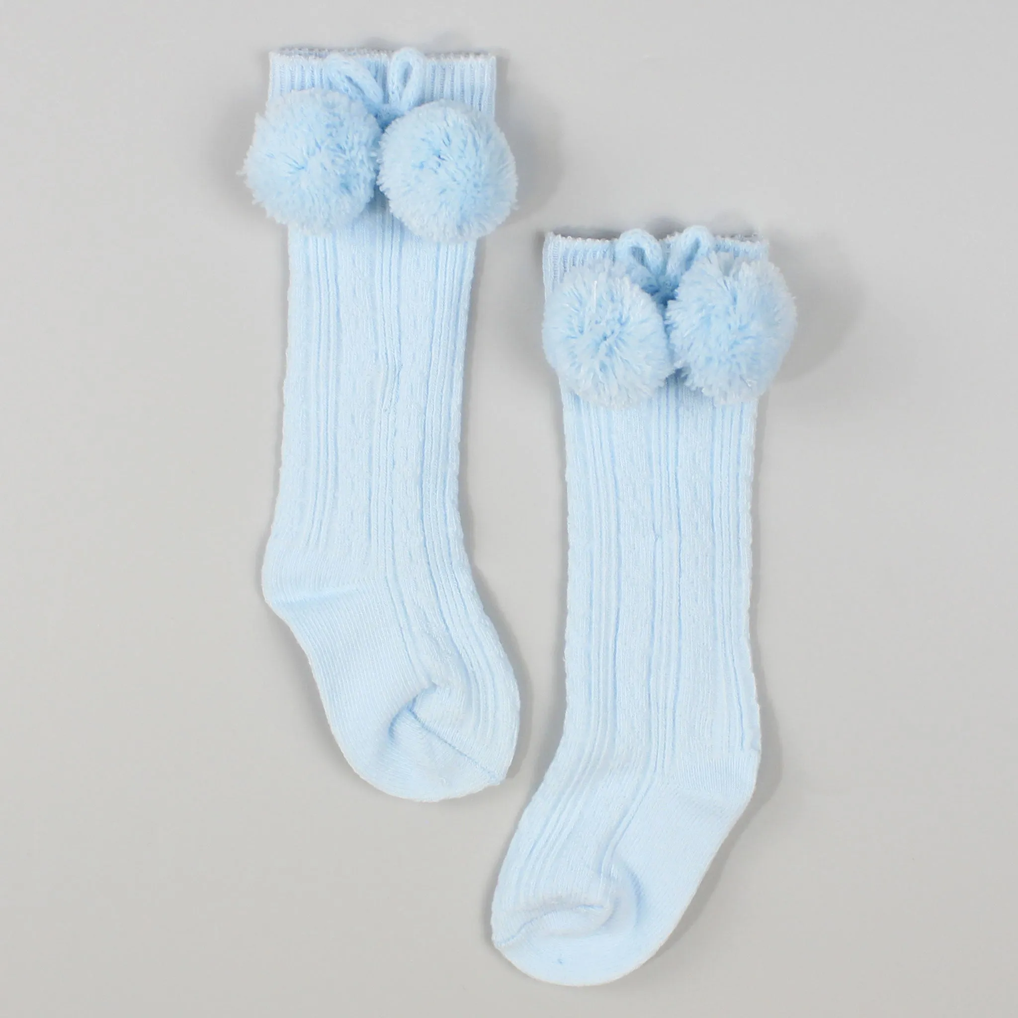 Baby Boys Blue Pom Knee-High Socks- 12-24 Month