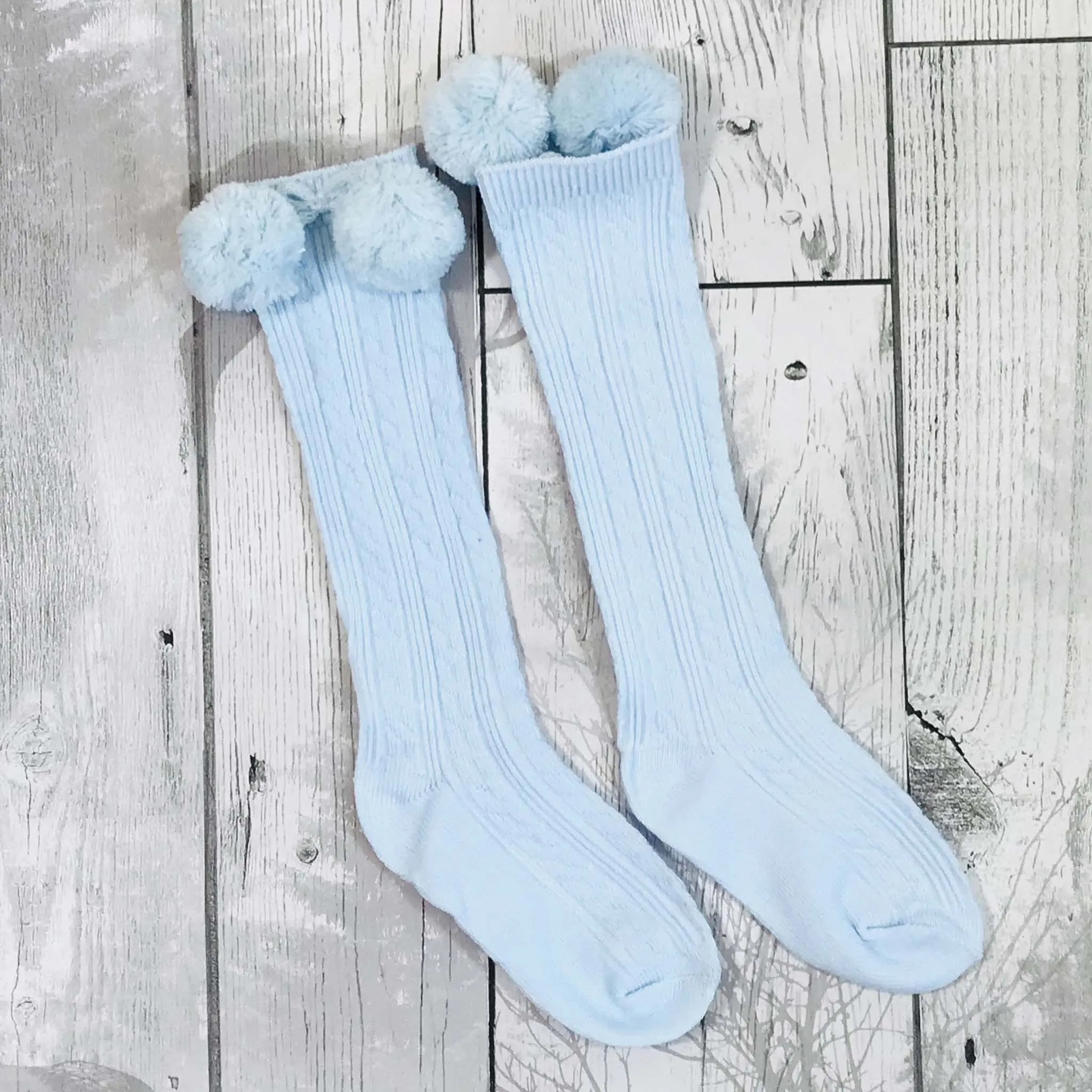 Baby Boys Blue Pom Knee-High Socks- 12-24 Month