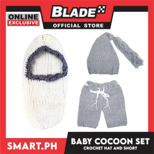 Baby Crochet Short and Winter Warm Hat Cocoon Set (Grey)