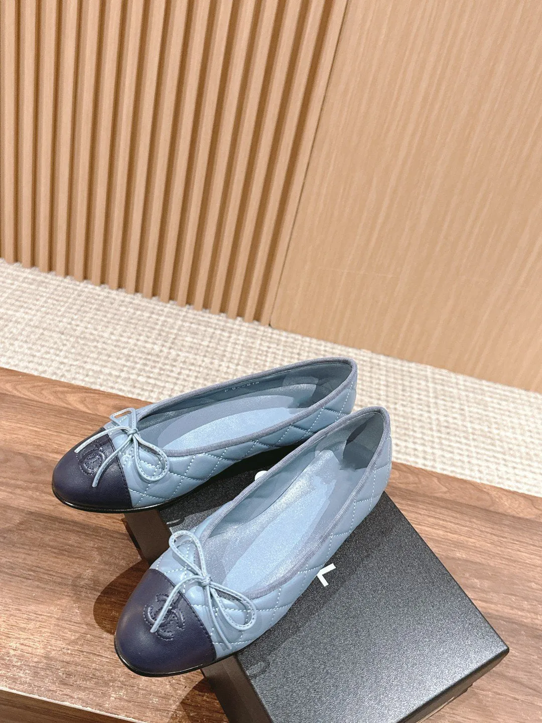 ballet flat baby blue quilted lambskin