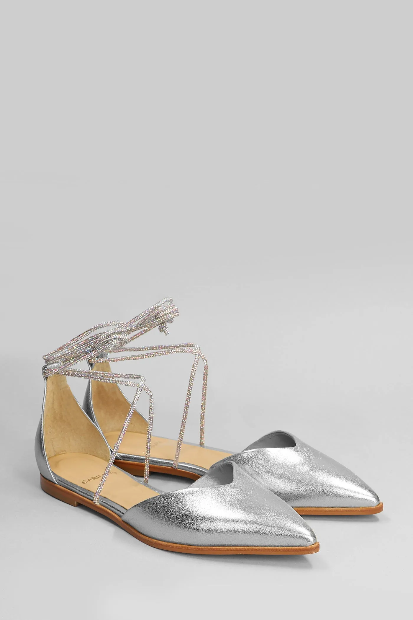 Ballet flats in silver leather