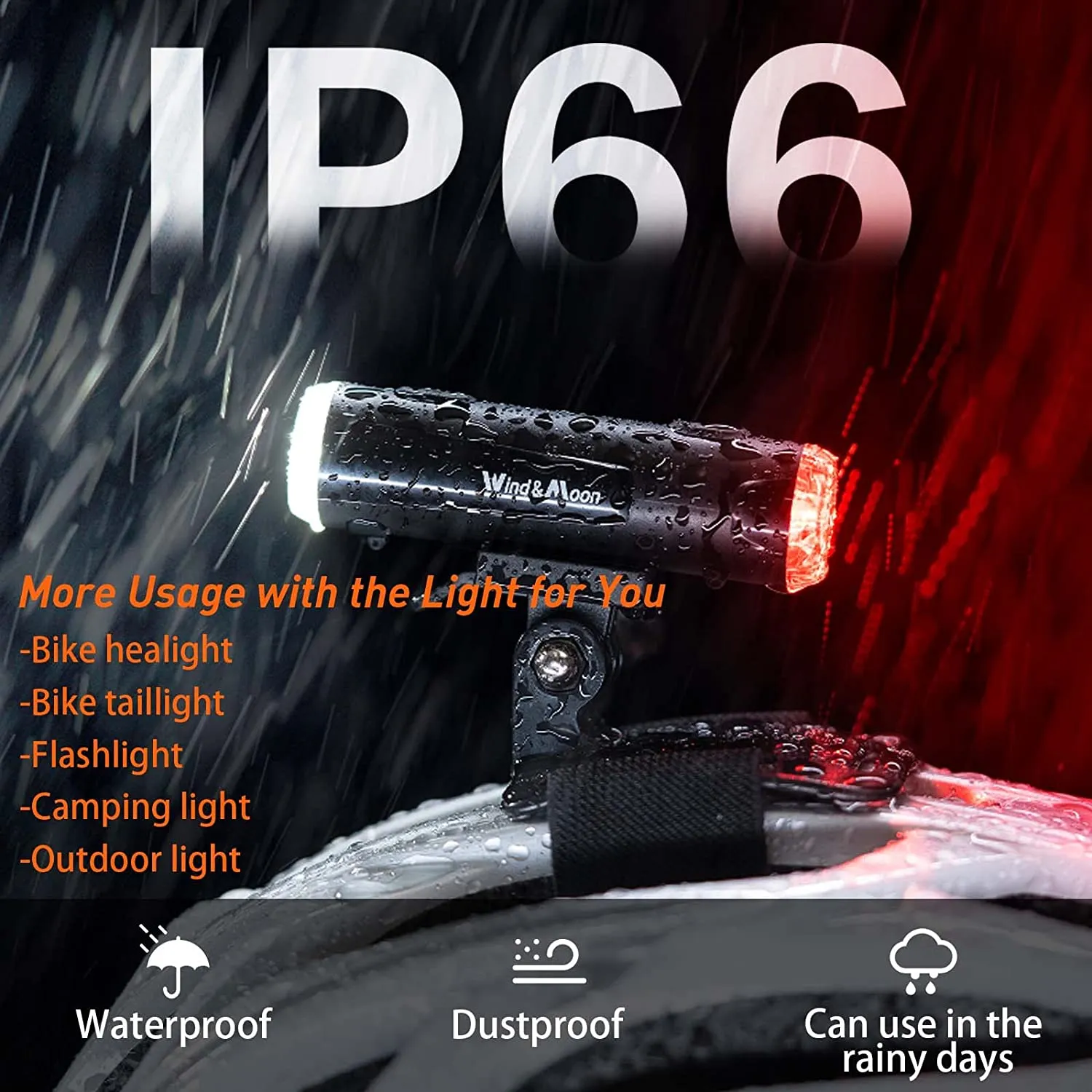 Bicycle Helmet Light - 2 in 1 Headlight and tail light, Rechargeable, Waterproof