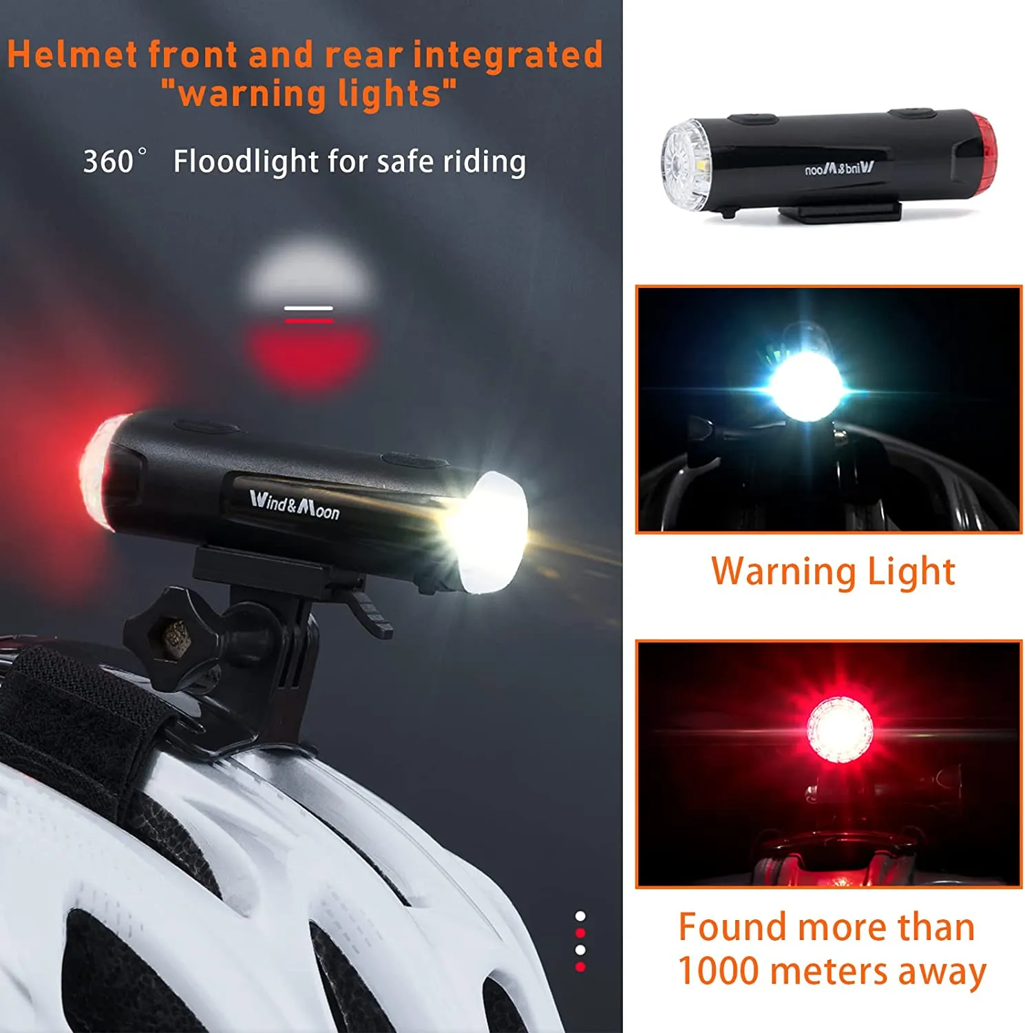 Bicycle Helmet Light - 2 in 1 Headlight and tail light, Rechargeable, Waterproof