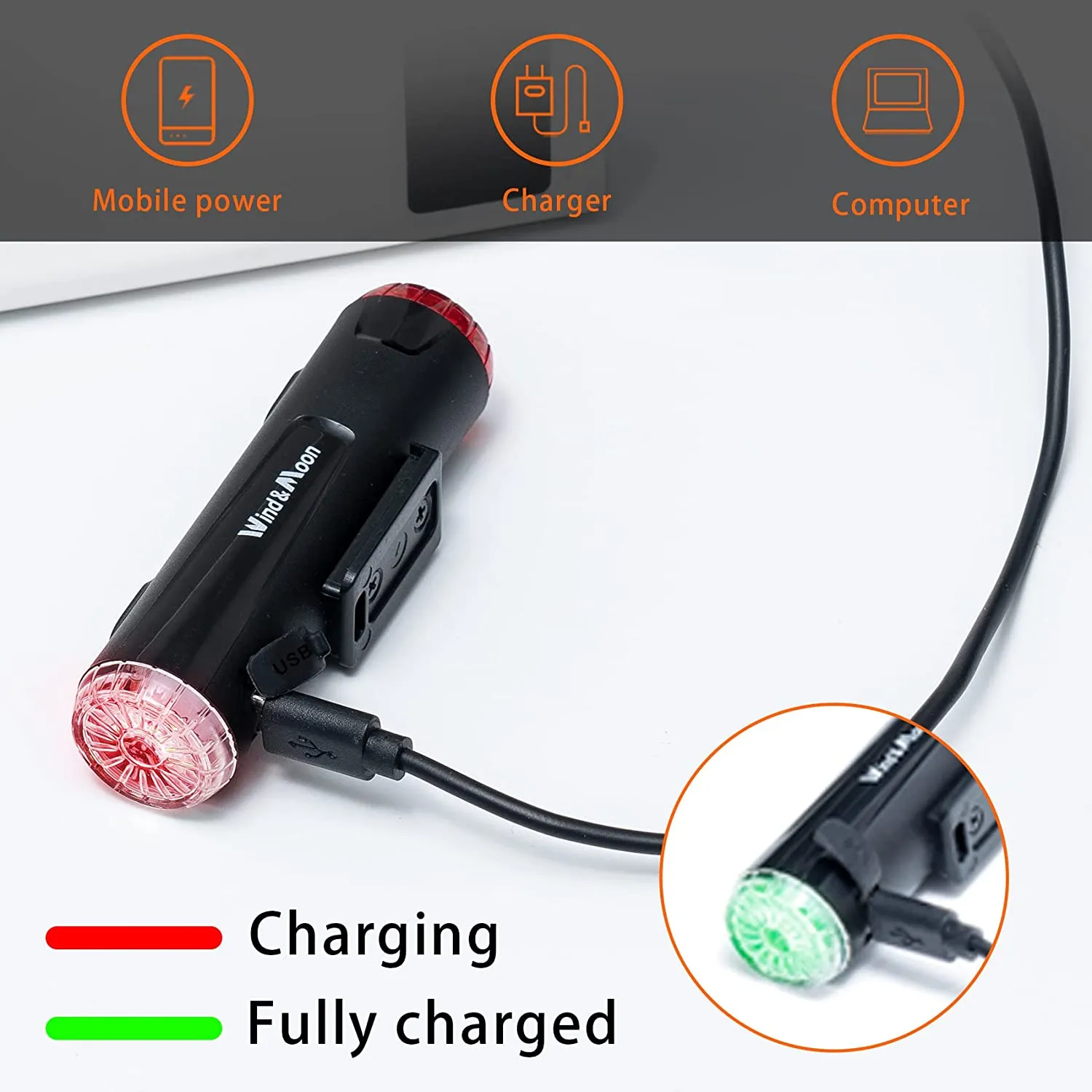 Bicycle Helmet Light - 2 in 1 Headlight and tail light, Rechargeable, Waterproof