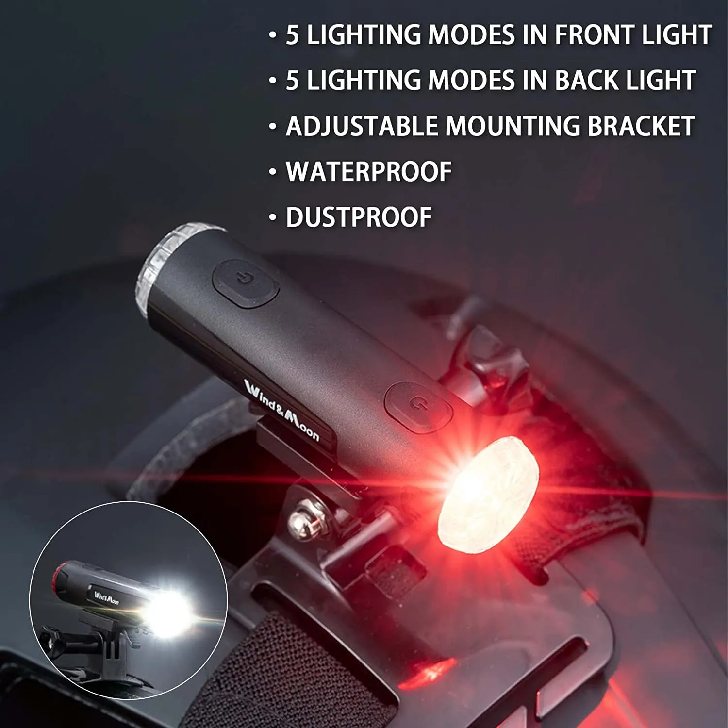 Bicycle Helmet Light - 2 in 1 Headlight and tail light, Rechargeable, Waterproof