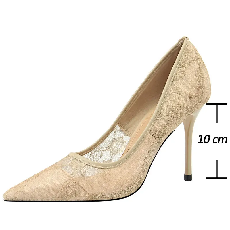 BIGTREE Shoes Mesh Hollow Lace Woman Pumps 2025 Spring Women Heels Sexy Party Shoes Thin Stiletto Heels Women Shoes 6 Colour