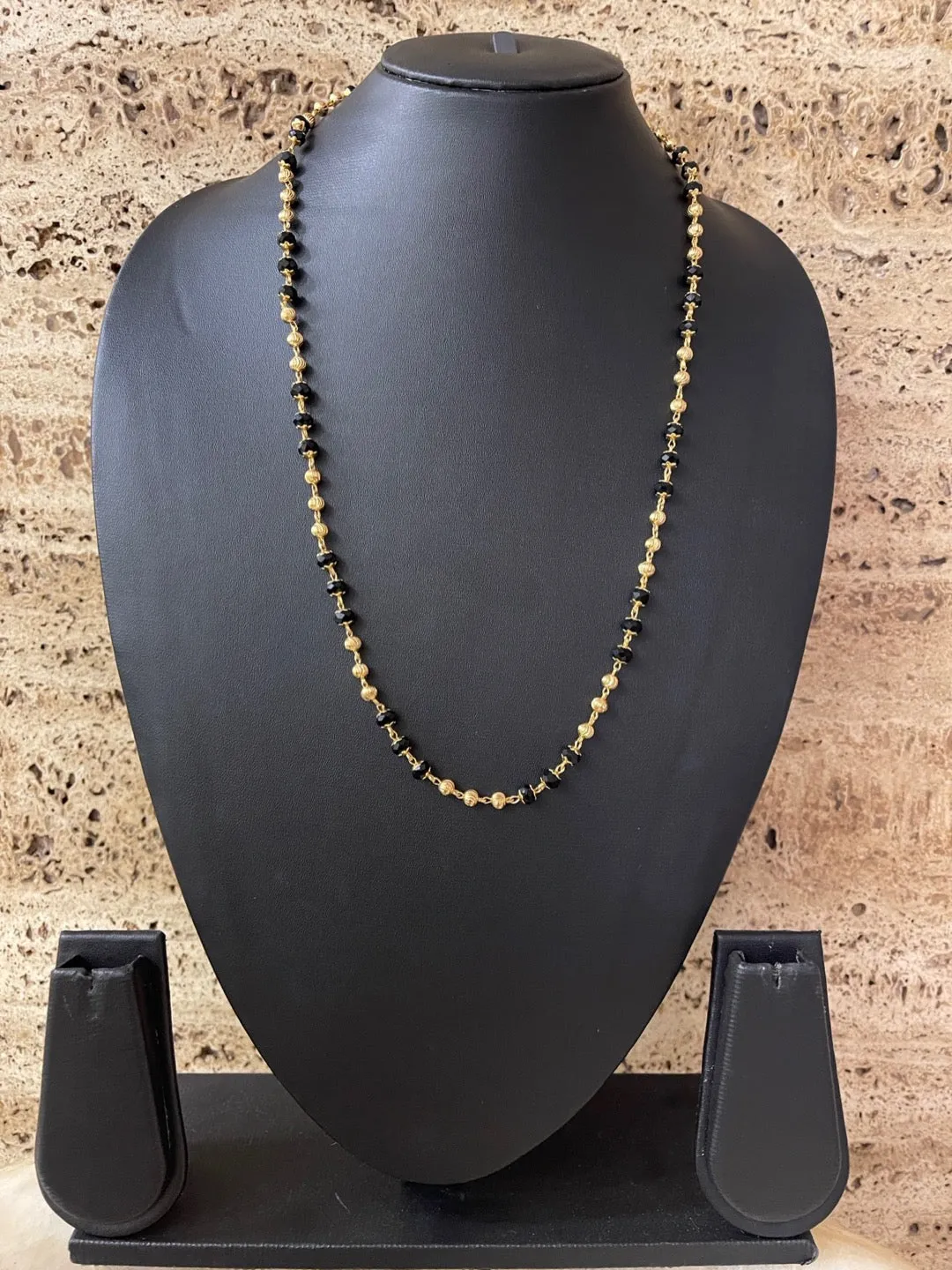 Black Crystal Mangalsutra In Traditional South Indian Style Short Gold Plated Gold/Black Beads Chain