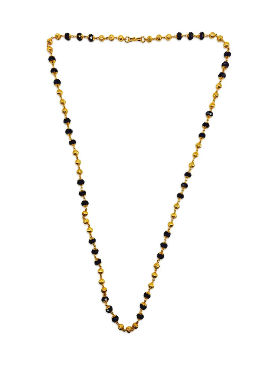 Black Crystal Mangalsutra In Traditional South Indian Style Short Gold Plated Gold/Black Beads Chain