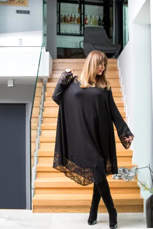 Black Party dress, asymmetrical dress, lace gown, plus size dress, maxi dress, loose dress, black maxi dress, plus size clothing, 101.422