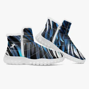 Blue White Feathers Fur Zip Up Boots