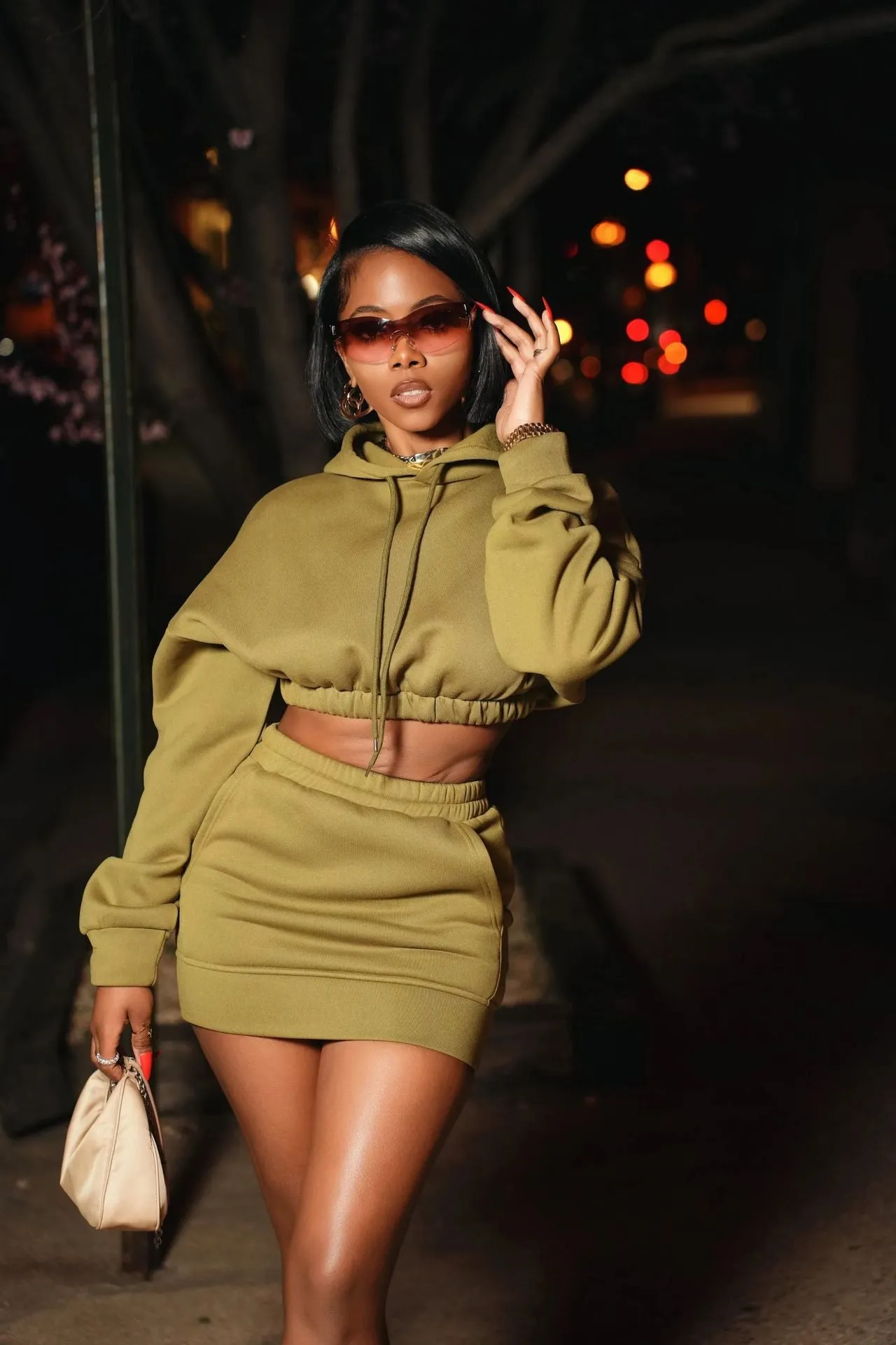 Bold Long Sleeve Cropped Hoodie and Skirt Casual Two-Piece Set