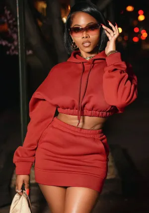 Bold Long Sleeve Cropped Hoodie and Skirt Casual Two-Piece Set