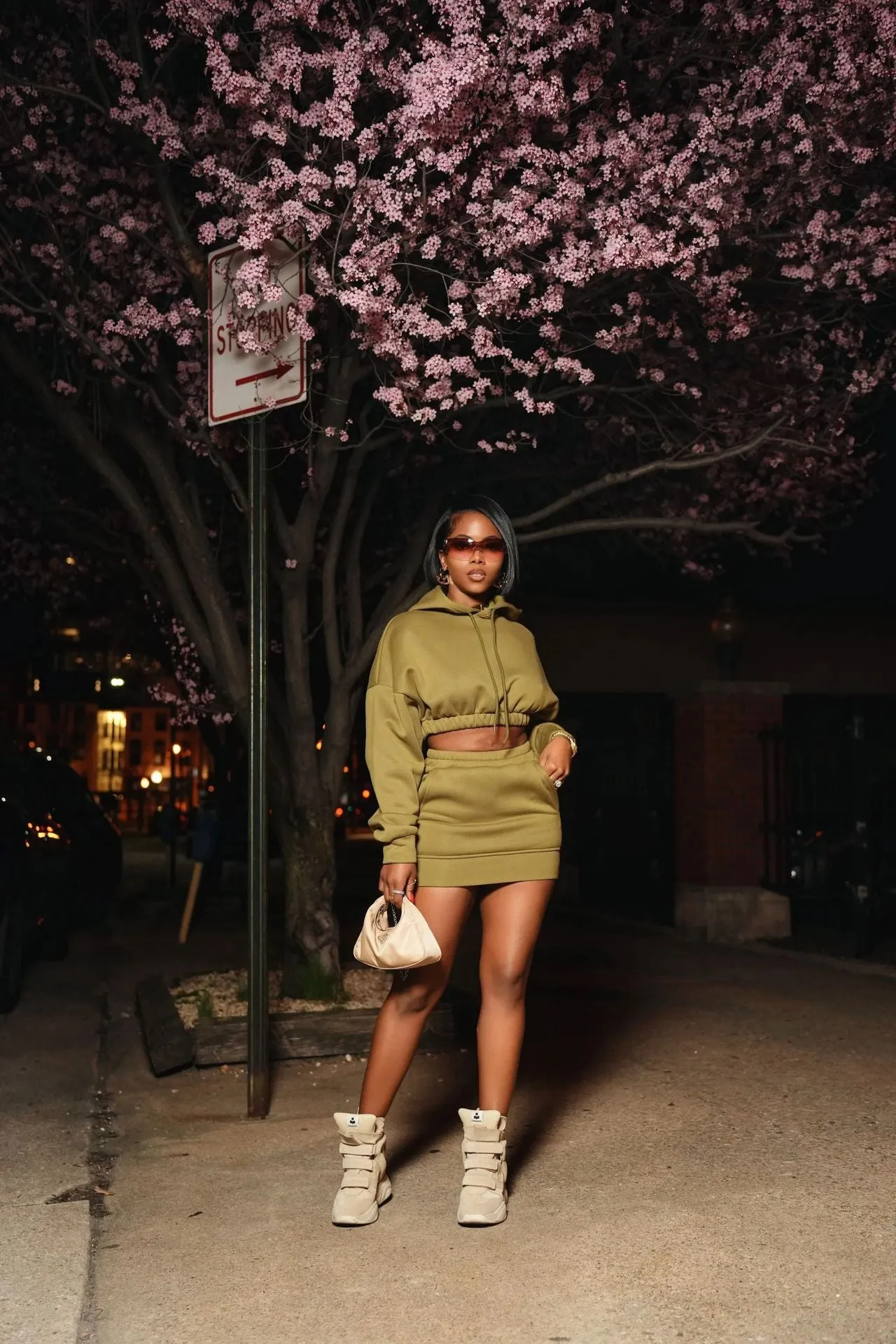 Bold Long Sleeve Cropped Hoodie and Skirt Casual Two-Piece Set