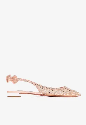 Bow Tie Crystal Tulle Pointed-Toe Flats