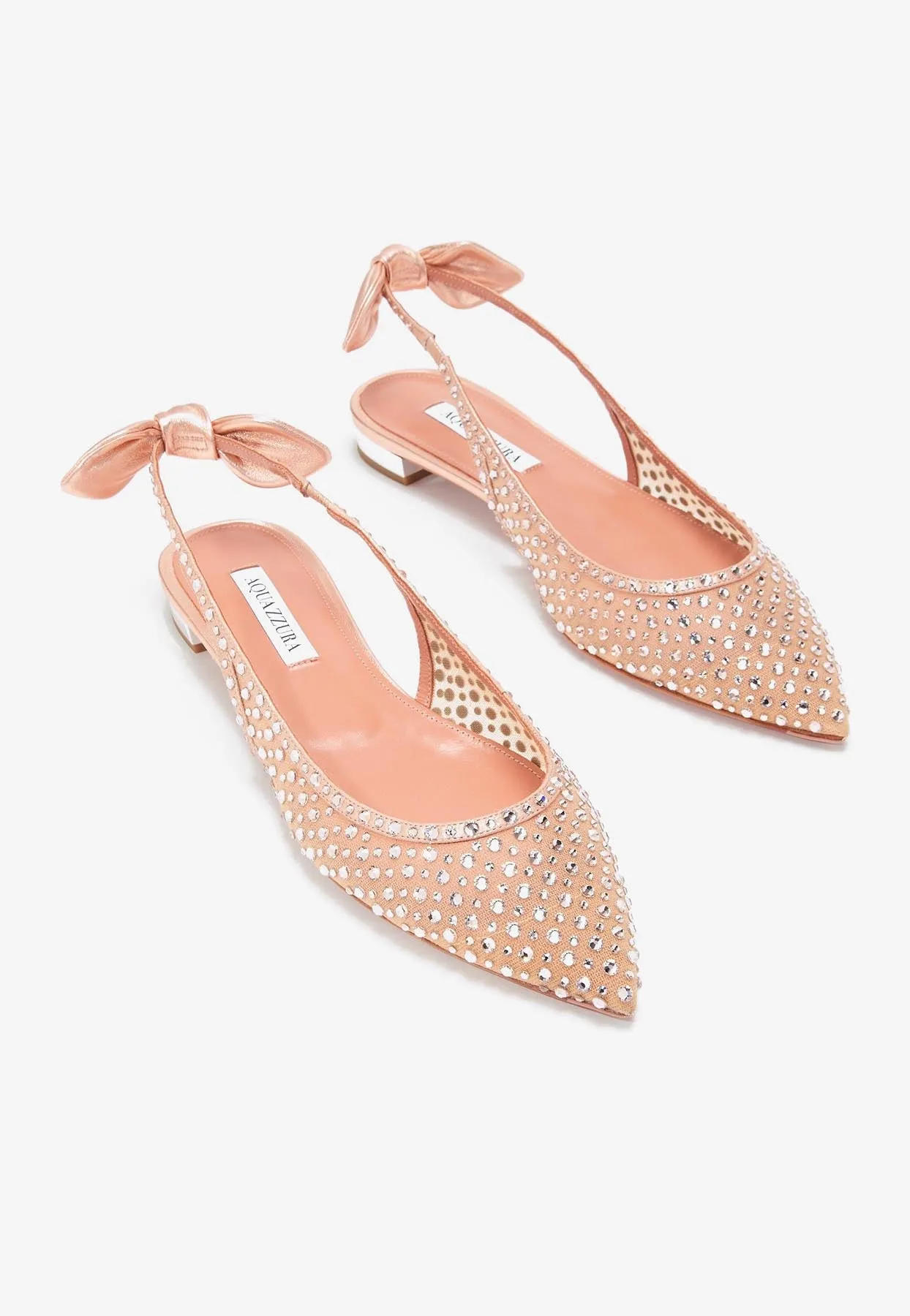 Bow Tie Crystal Tulle Pointed-Toe Flats