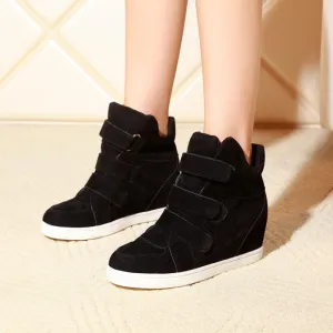 Brand Autumn Women Casual Shoes Leopard Suede Ankle Boots Heels Platform Wedge 9 colors Height Increasing Plus Size 35-40