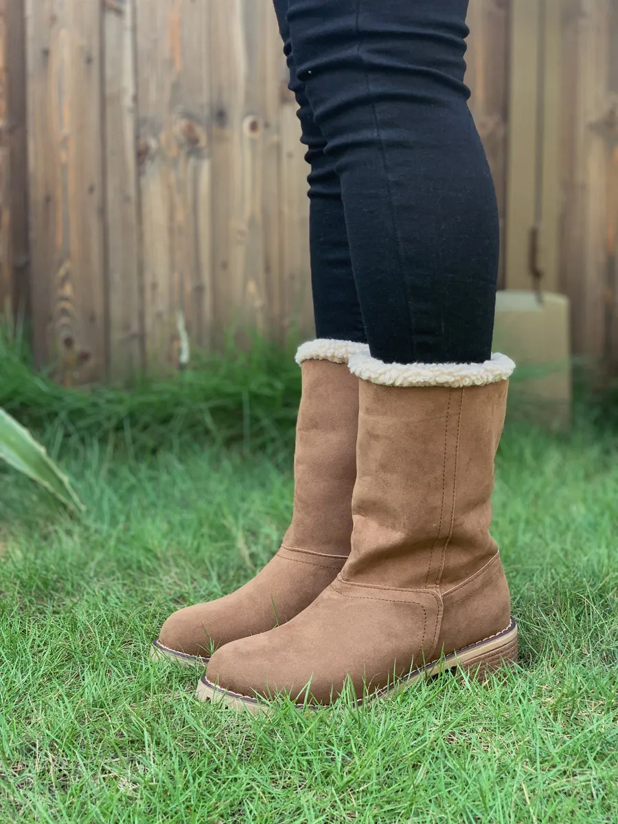 Brown Plush-Lined Fold-Over Boot