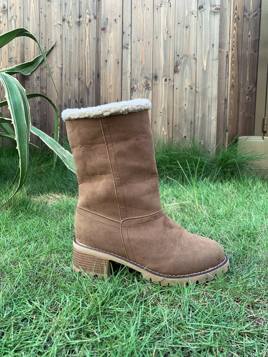 Brown Plush-Lined Fold-Over Boot