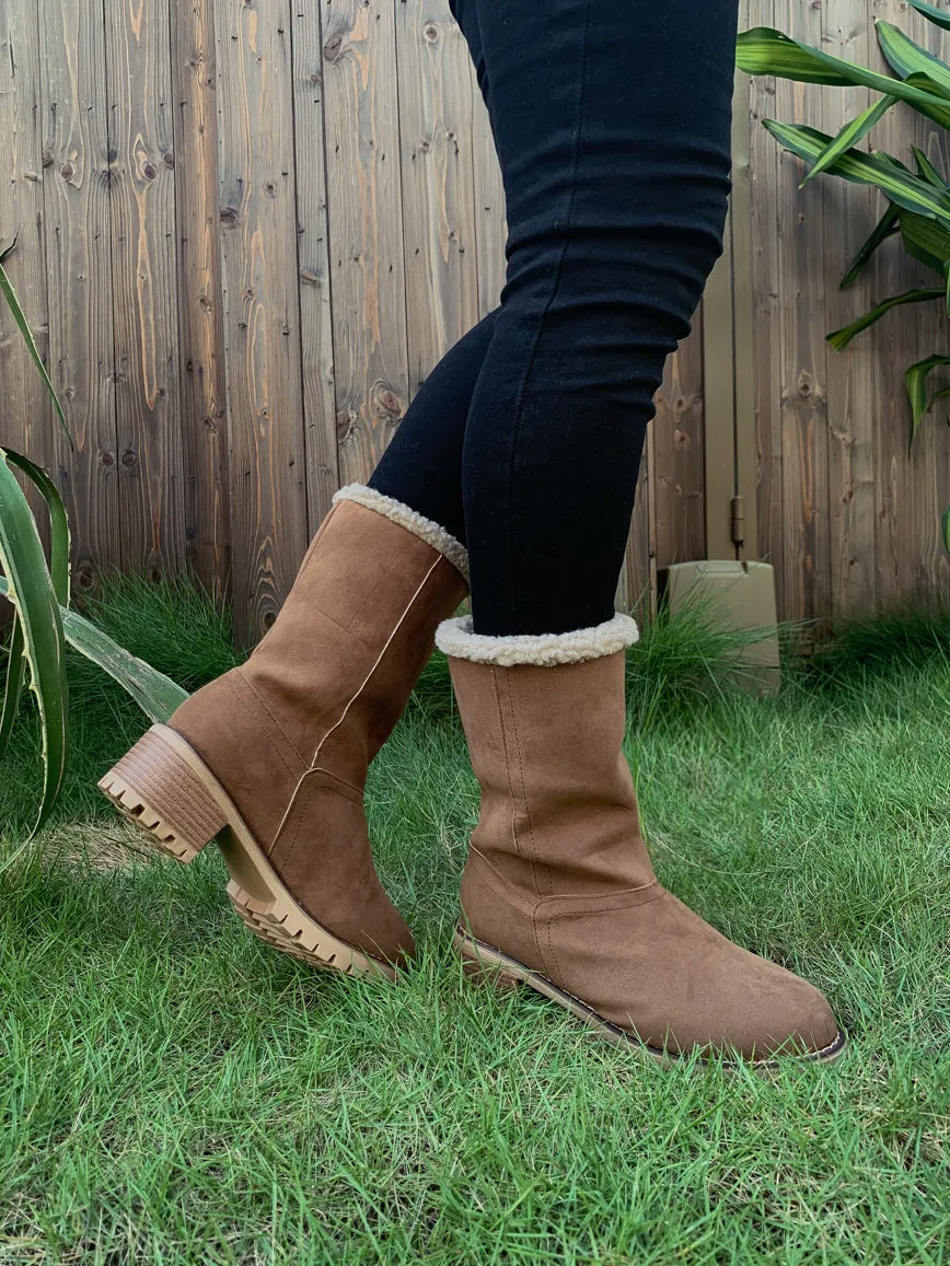 Brown Plush-Lined Fold-Over Boot