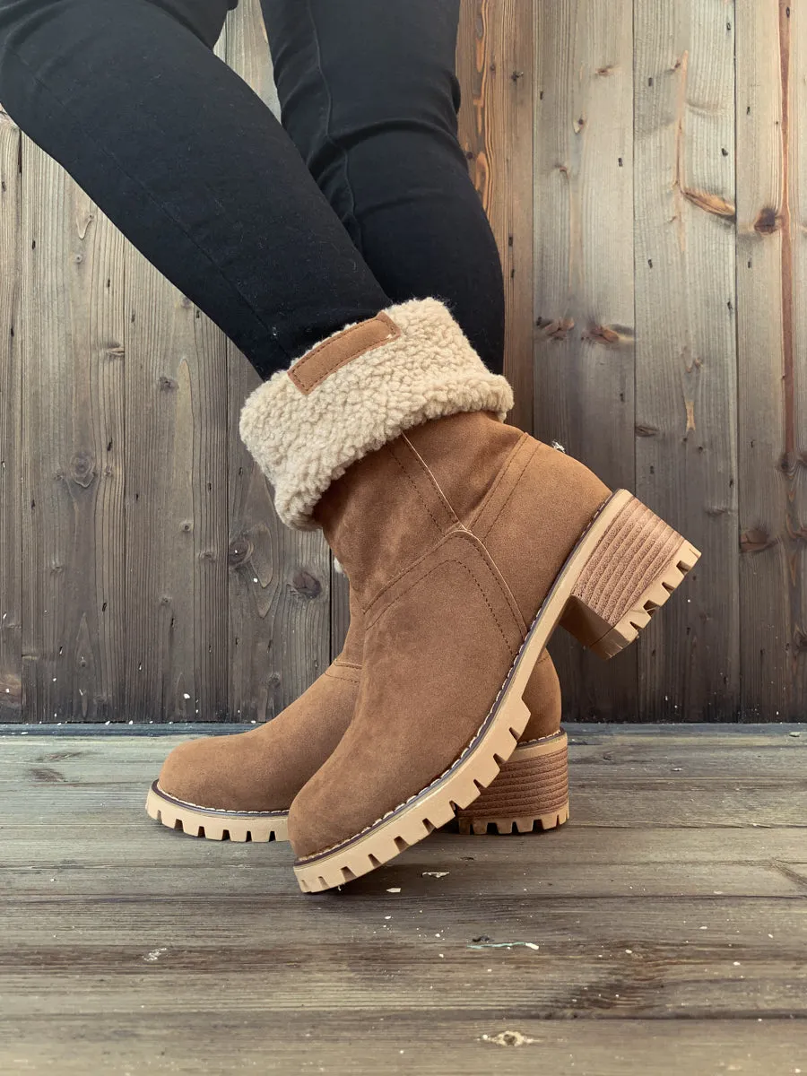 Brown Plush-Lined Fold-Over Boot