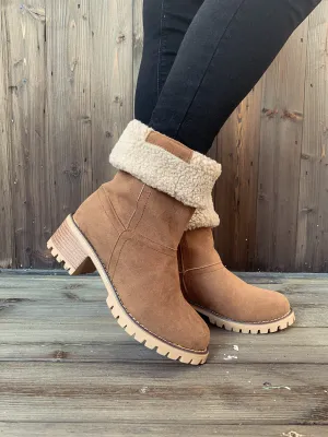 Brown Plush-Lined Fold-Over Boot