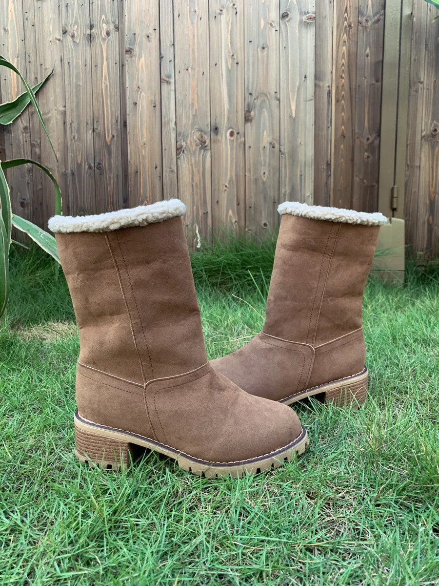 Brown Plush-Lined Fold-Over Boot